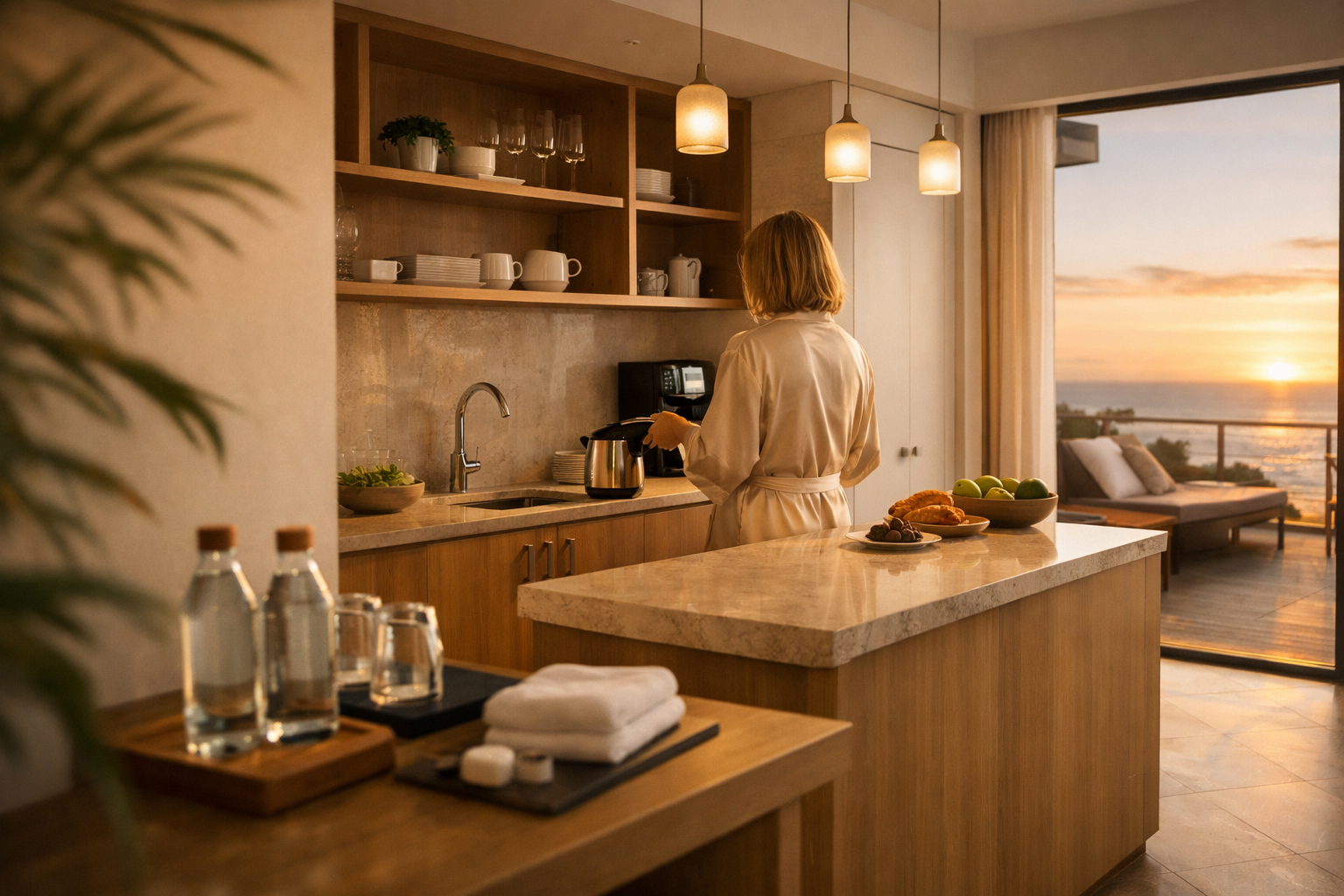 Business guest checking in with branded desk and decor